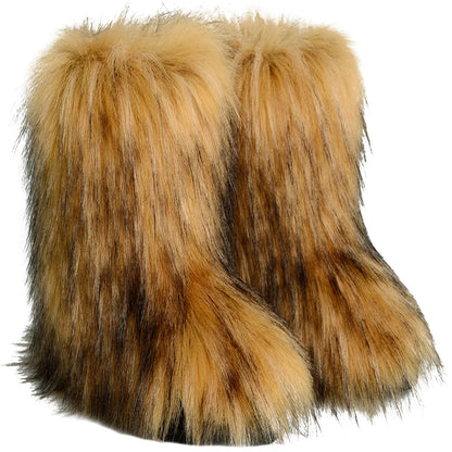Valpeak Women's Snow Boots Knee High Flat Heel Faux Fur Natural Size 9