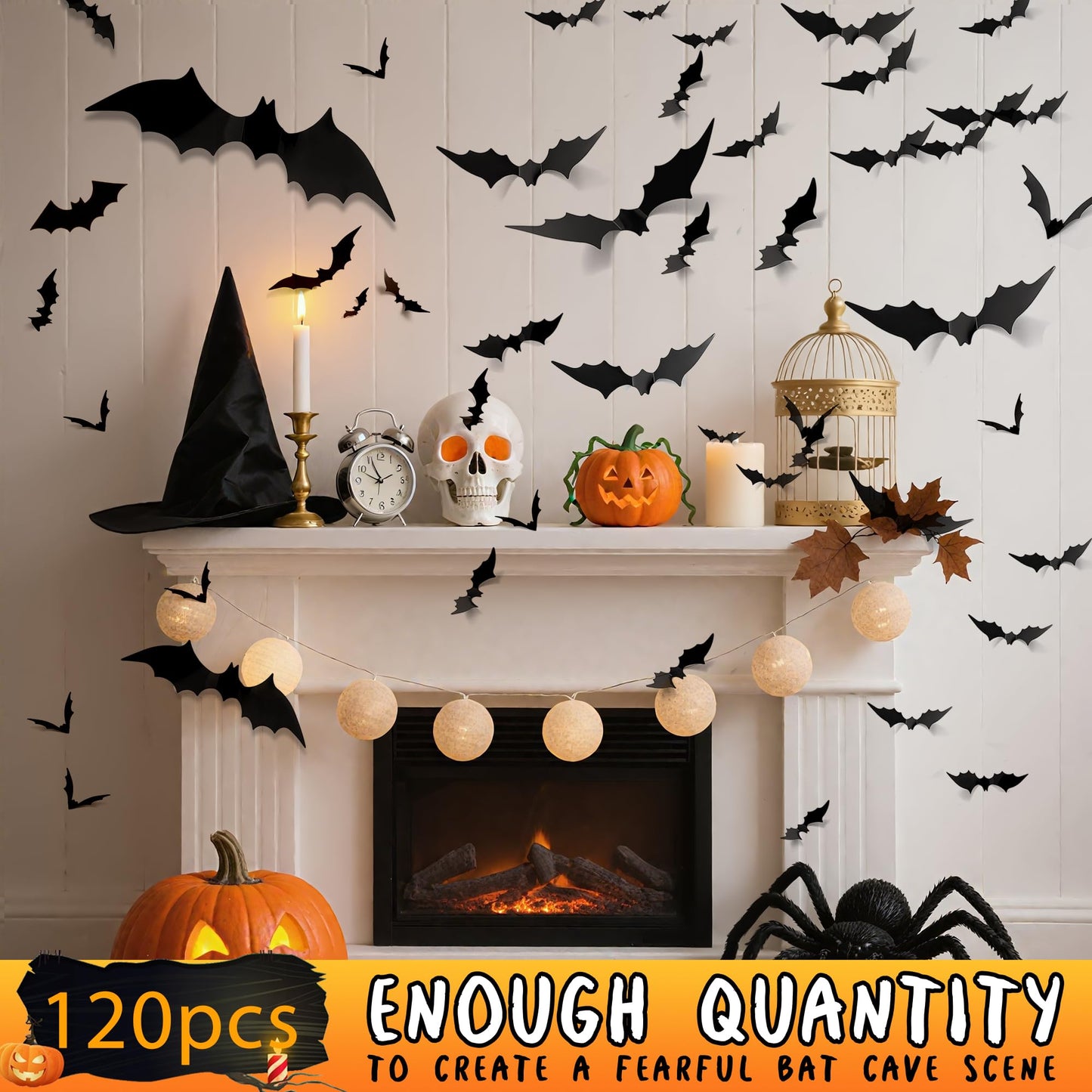 PFAMKEER Halloween Bat Stickers 120pcs 3D Black PVC Various Sizes