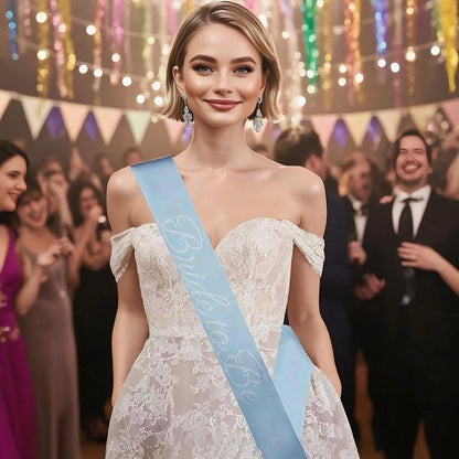 Vonlynfay Bride To Be Sash Blue White Wedding Letter Print Accessory