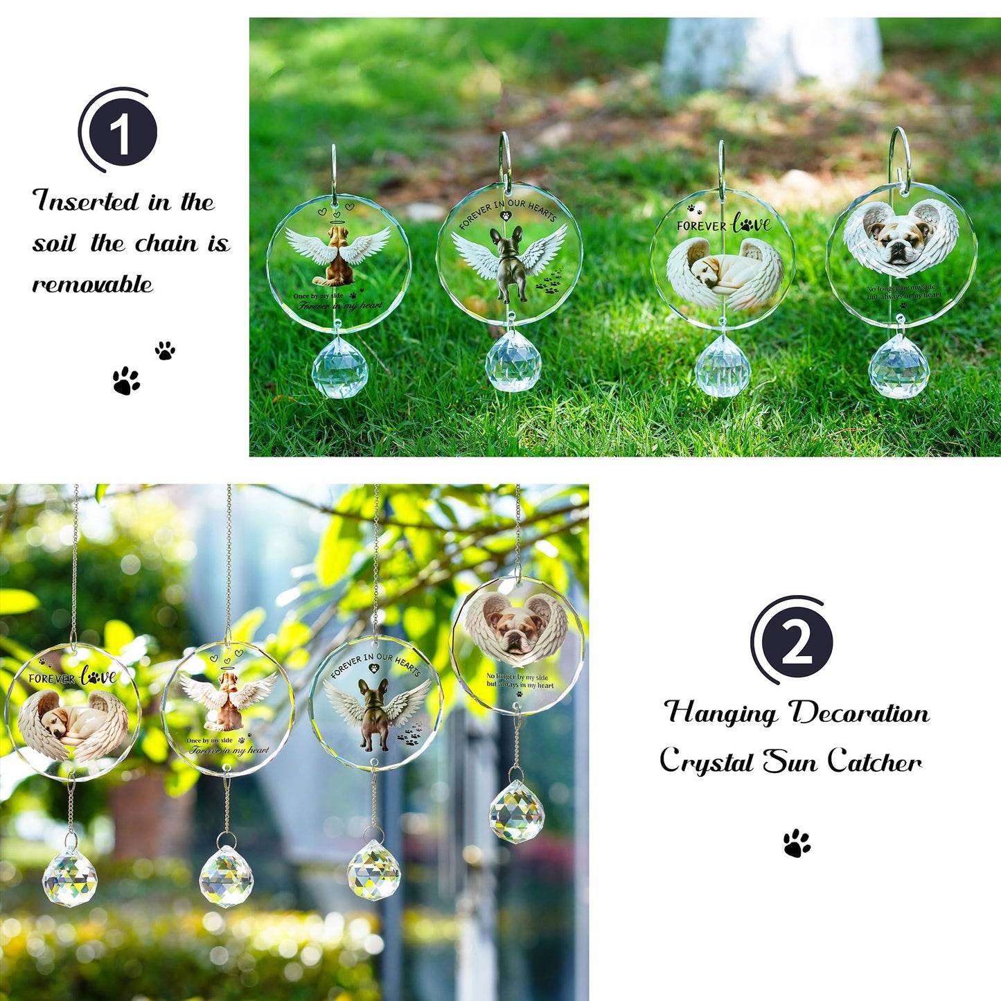 YU FENG 11.8in Dog Angel Crystal Suncatcher Memorial Rainbow Bridge