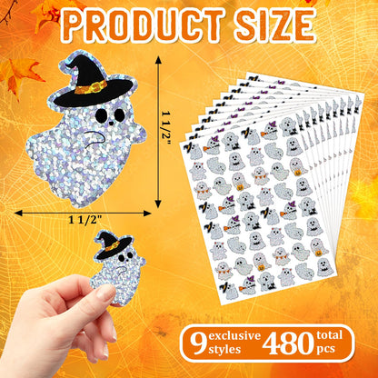 COCHIE Halloween J-O-Lantern Stickers 480pcs 1.5in Laser Ghost