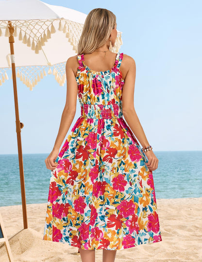 Kate Kasin Womens Floral Wedding Guest Dress Sleeveless Blue Leaves Size M
