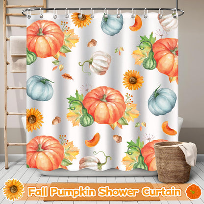 LSYDCARM Thanksgiving Fall Shower Curtain Pumpkin Maple Leaf 12 Hooks Polyester