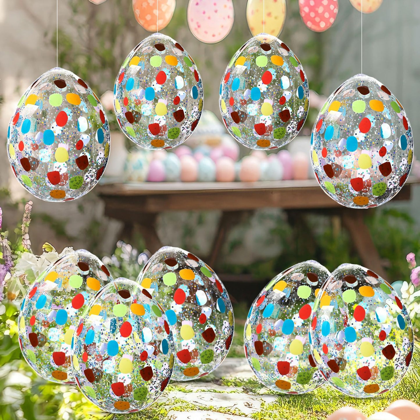 Jetec 12 Pcs Inflatable Easter Eggs 16in Large Glitter PVC Decorations Silver