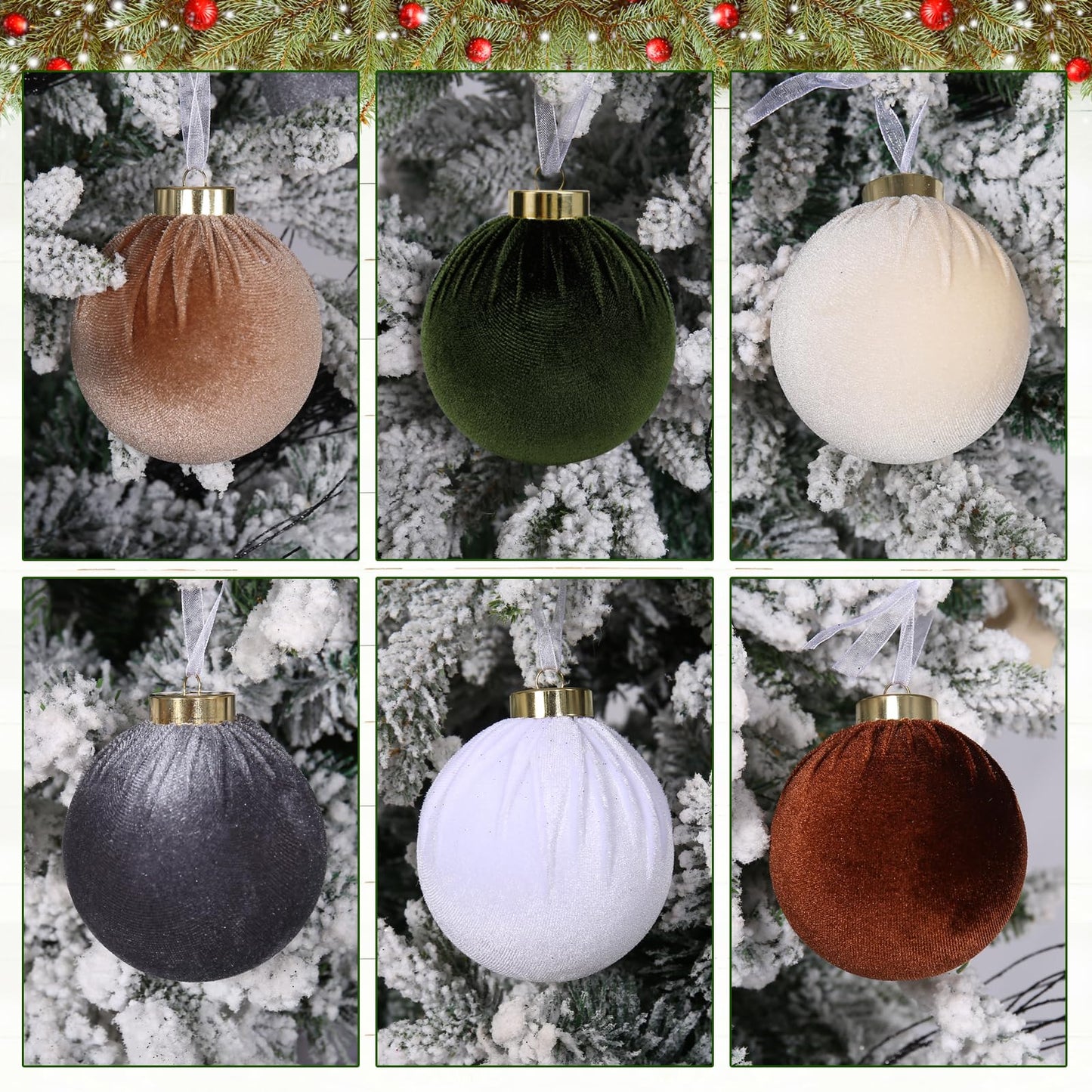 SUPREME XMAS 12 Pcs Velvet Christmas Ornaments Set 80mm Multi Color