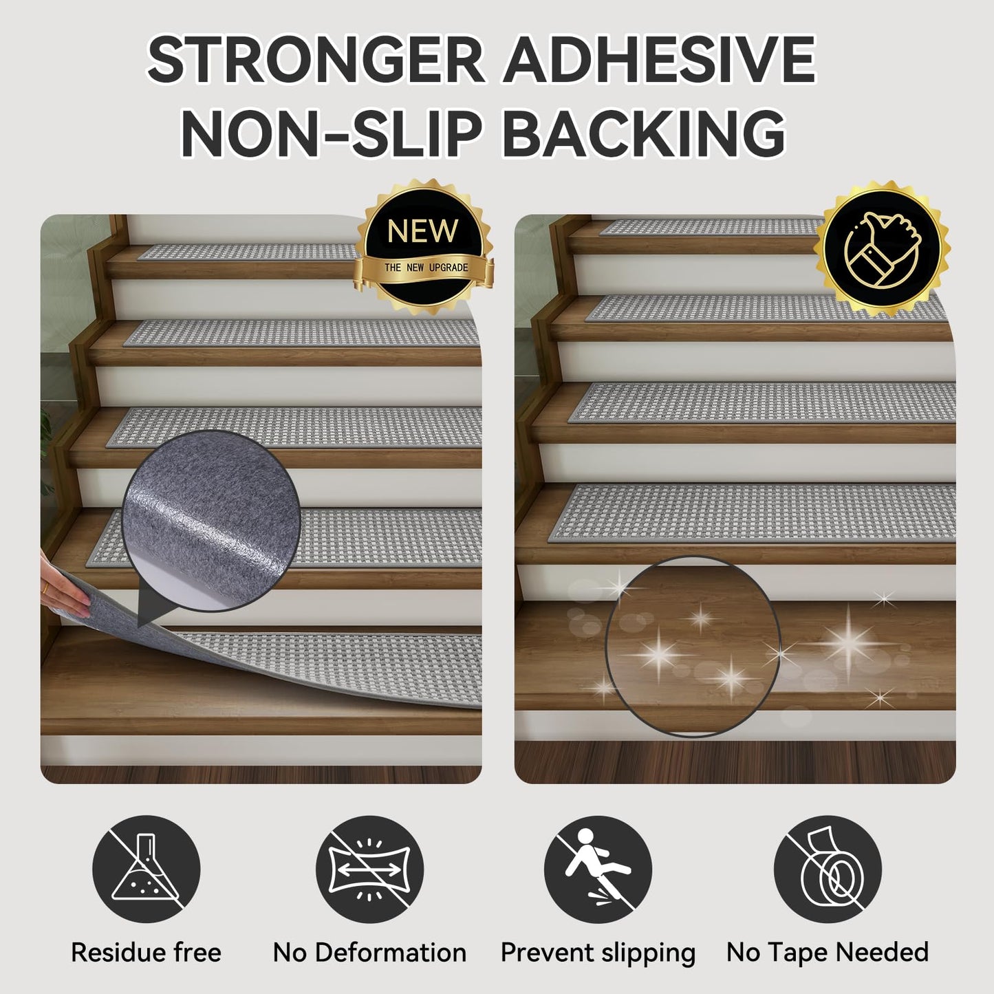 YDKGL 4PC Non-Slip Peel & Stick Stair Treads 8x30 Brown Chenille