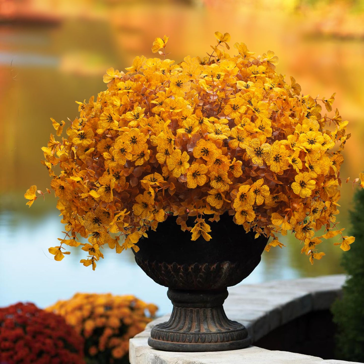 Grunyia 16 Bundles Artificial Fall Mums UV Resistant Silk Plants 13.5in Yellow