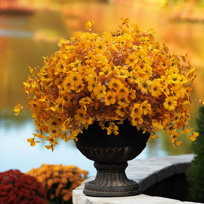Grunyia 16 Bundles Artificial Fall Mums UV Resistant Silk Plants 13.5in Yellow