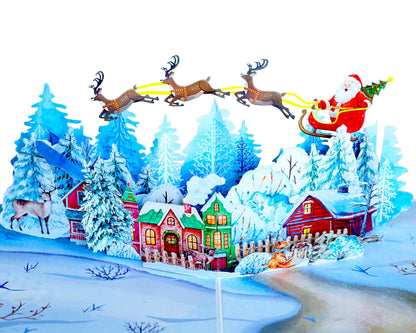 PQ Bees Winter Town Merry Christmas 3D Pop Up Cards w Envelope