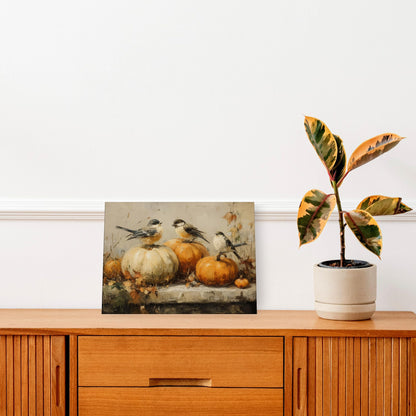 Pugwak Vintage Fall Pumpkin Bird Wall Art Canvas Print 11x14 Inch Landscape