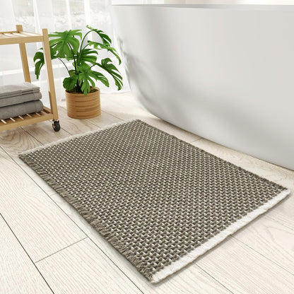PADOOR Checkered Bath Mat Super Absorbent Non Slip 18x30 Green & Cream
