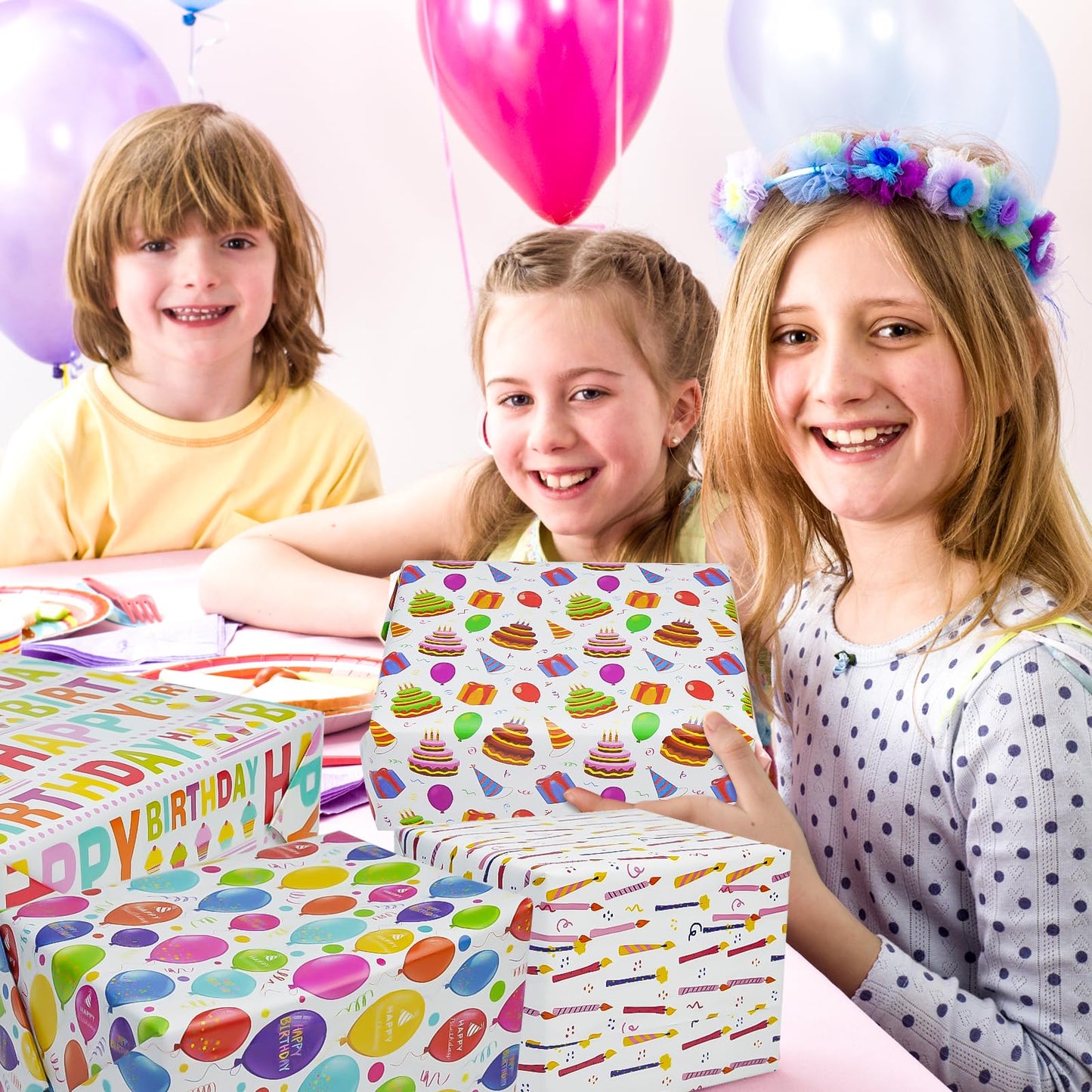LCY WEDSHI Birthday Wrapping Paper 12pcs 20x29in Multicolor Birthday Theme