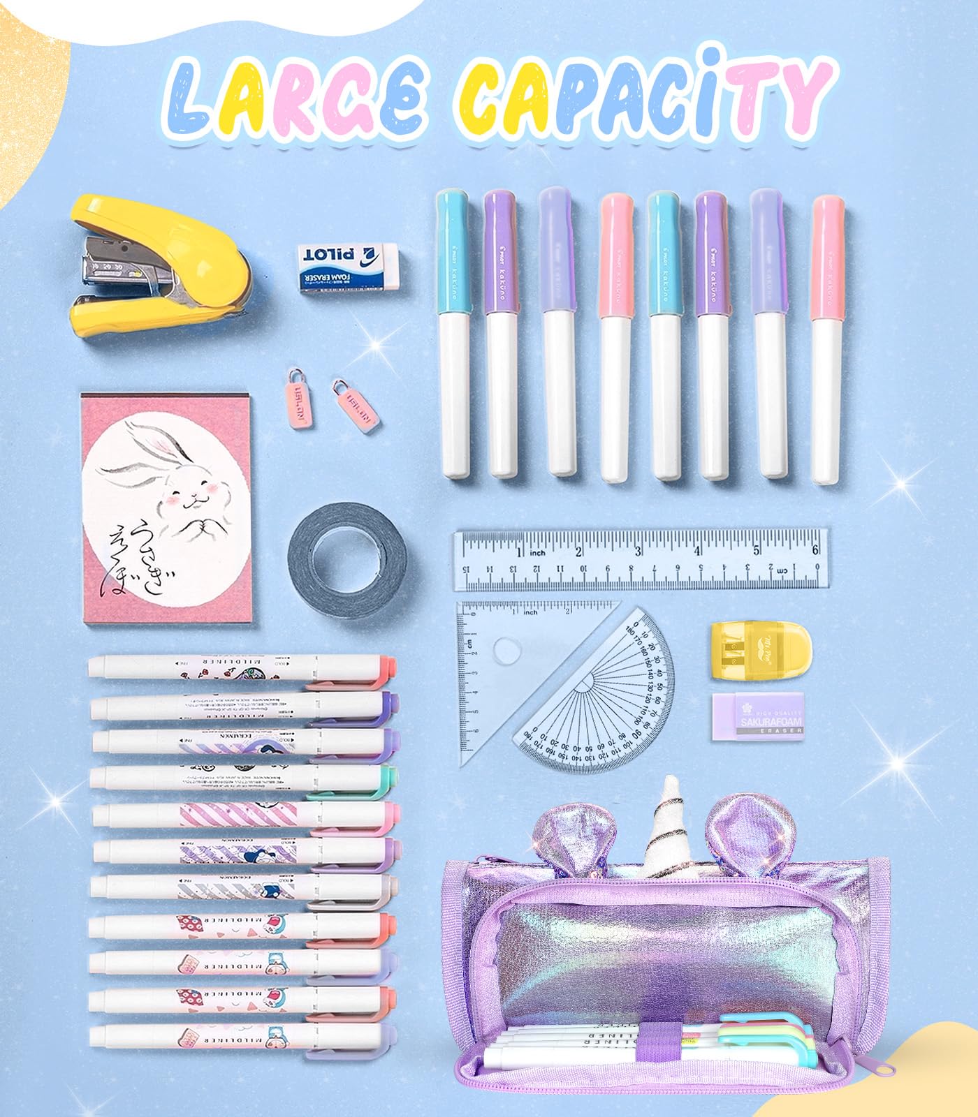 LISEVO 3D Sparkly Pencil Case Purple Cute Sequin Pencil Pouch Girls Kids