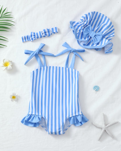 Renotemy Toddler Girl One-Piece Rash Guard Swimsuit Pink Striped Size 18-24M