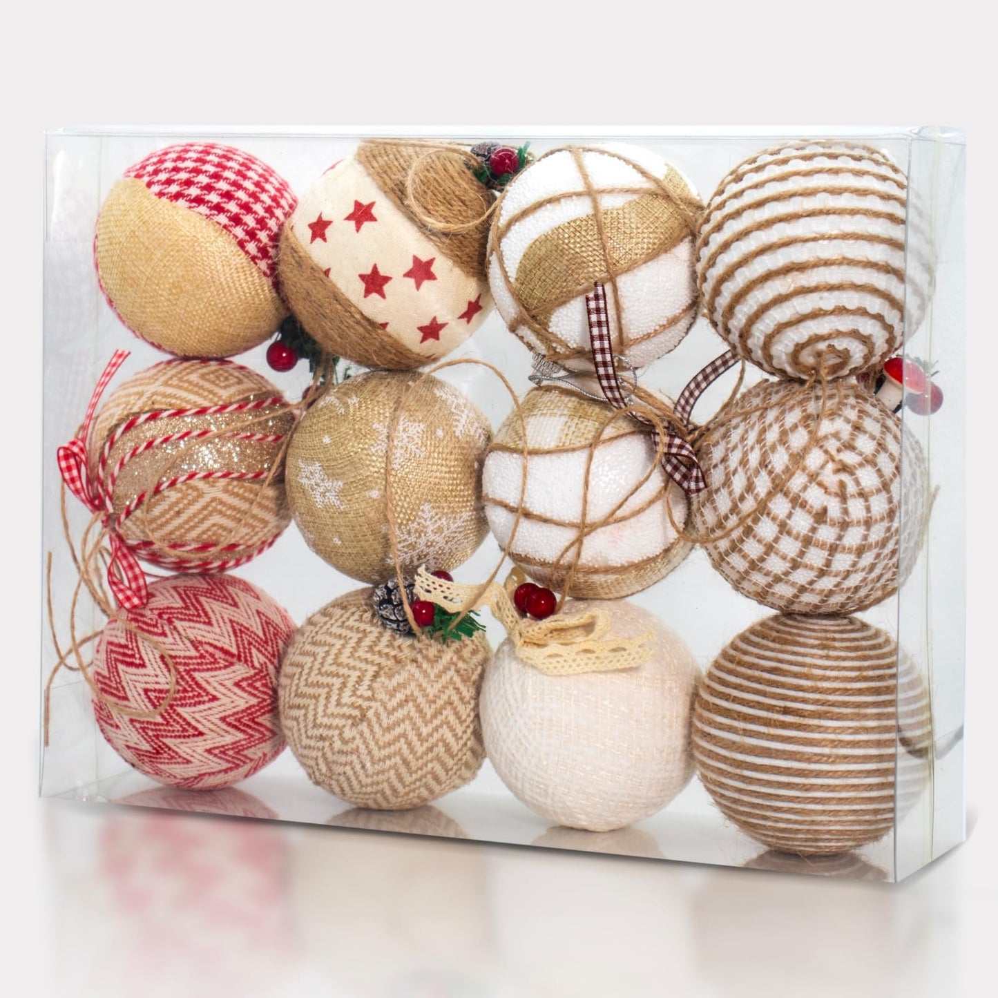 Juncox 12 Pcs Burlap Christmas Ball Ornaments 3.15in Rustic Natural Jute