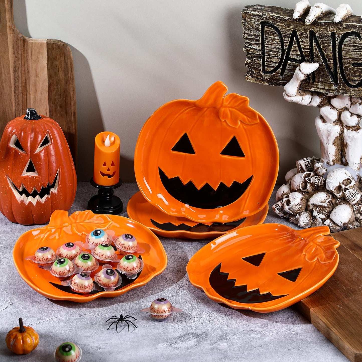 LemonRoad Halloween Ceramic Pumpkin Candy Dishes 7.87'' Orange 4 Pcs
