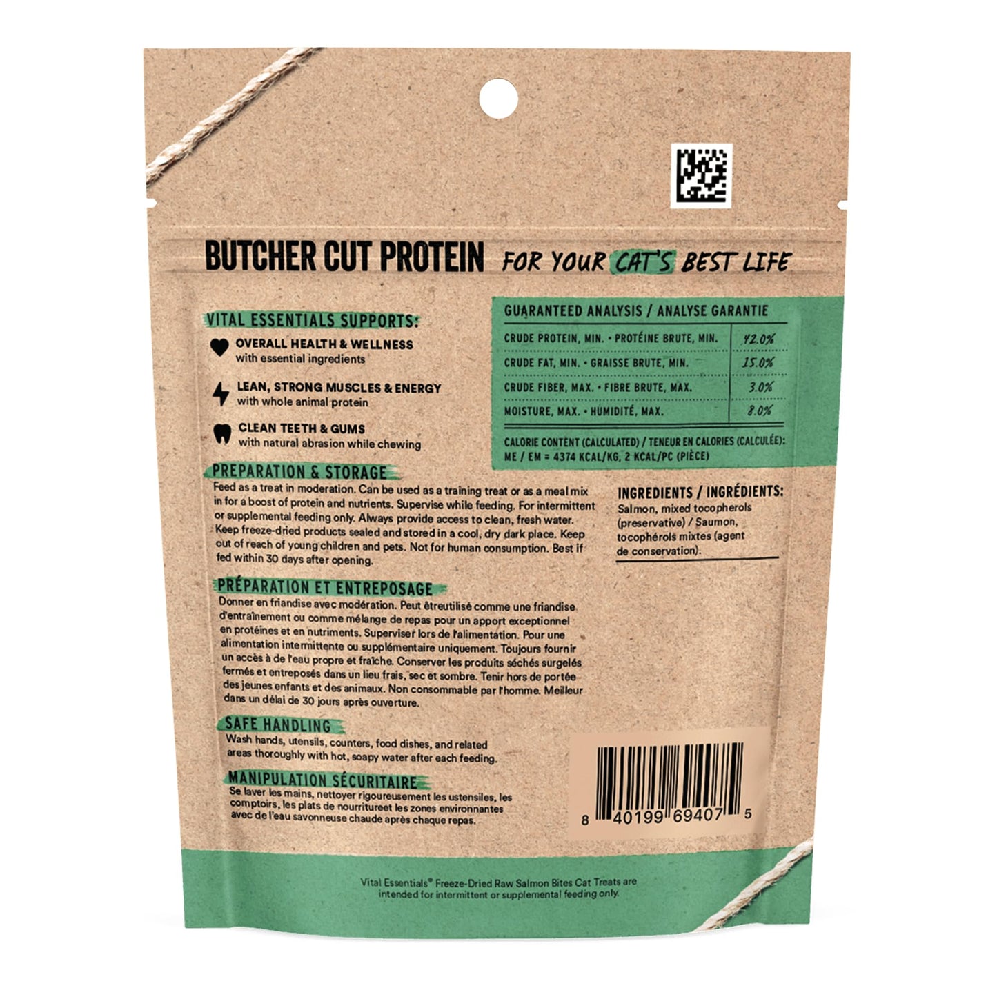 Vital Essentials Freeze Dried Cat Treats Salmon Bites Grain Free 1.1 oz