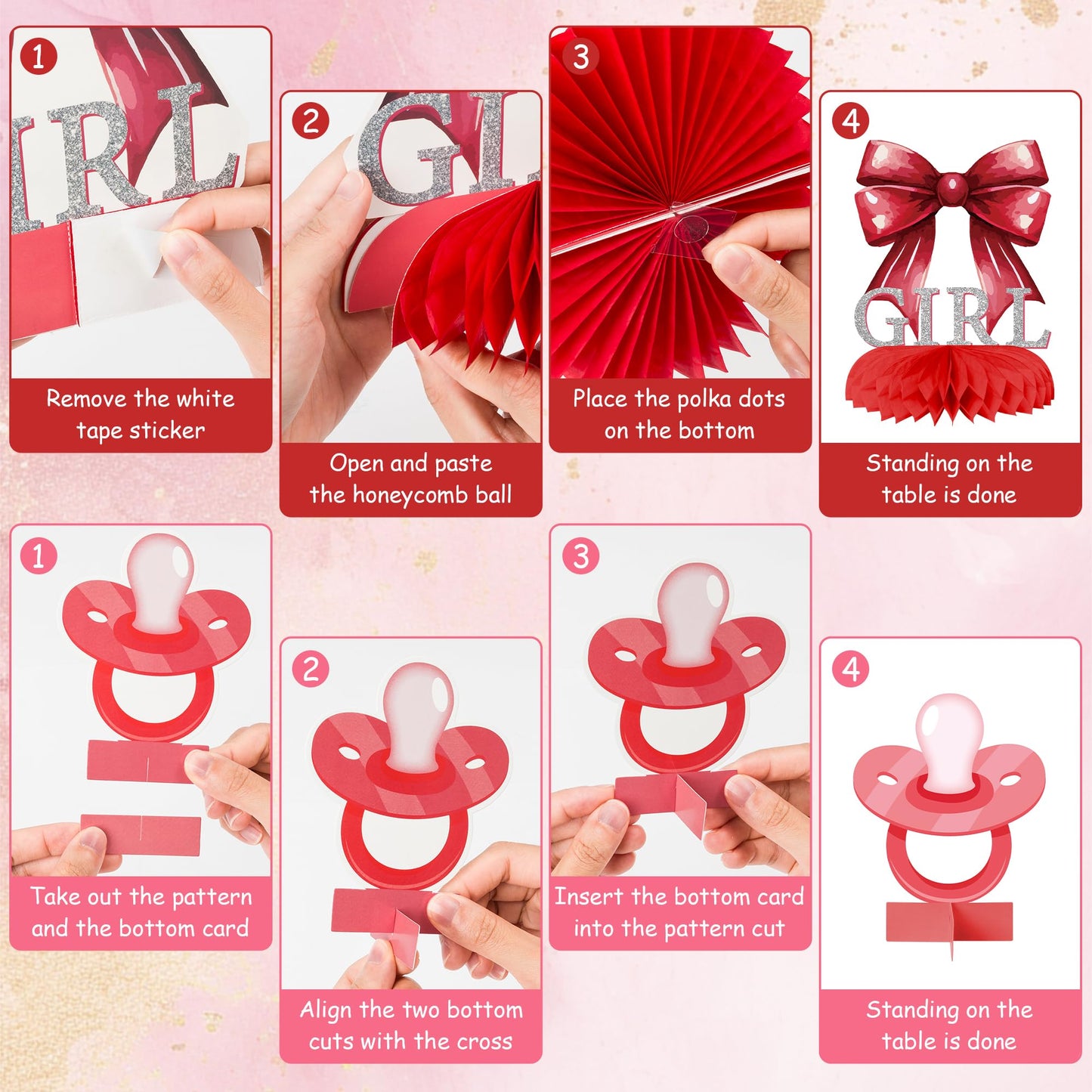ArowlWesh Red Bow Baby Shower Honeycomb Centerpiece Table Decoration