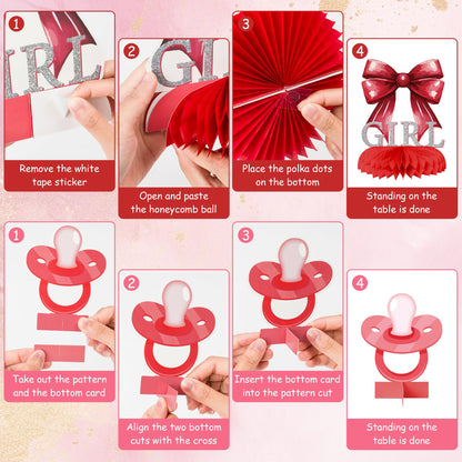 ArowlWesh Red Bow Baby Shower Honeycomb Centerpiece Table Decoration