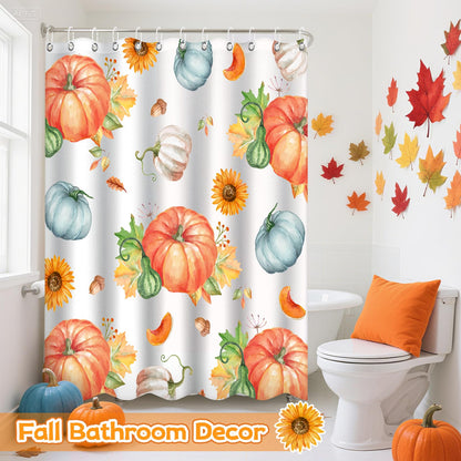 LSYDCARM Thanksgiving Fall Shower Curtain Pumpkin Maple Leaf 12 Hooks Polyester