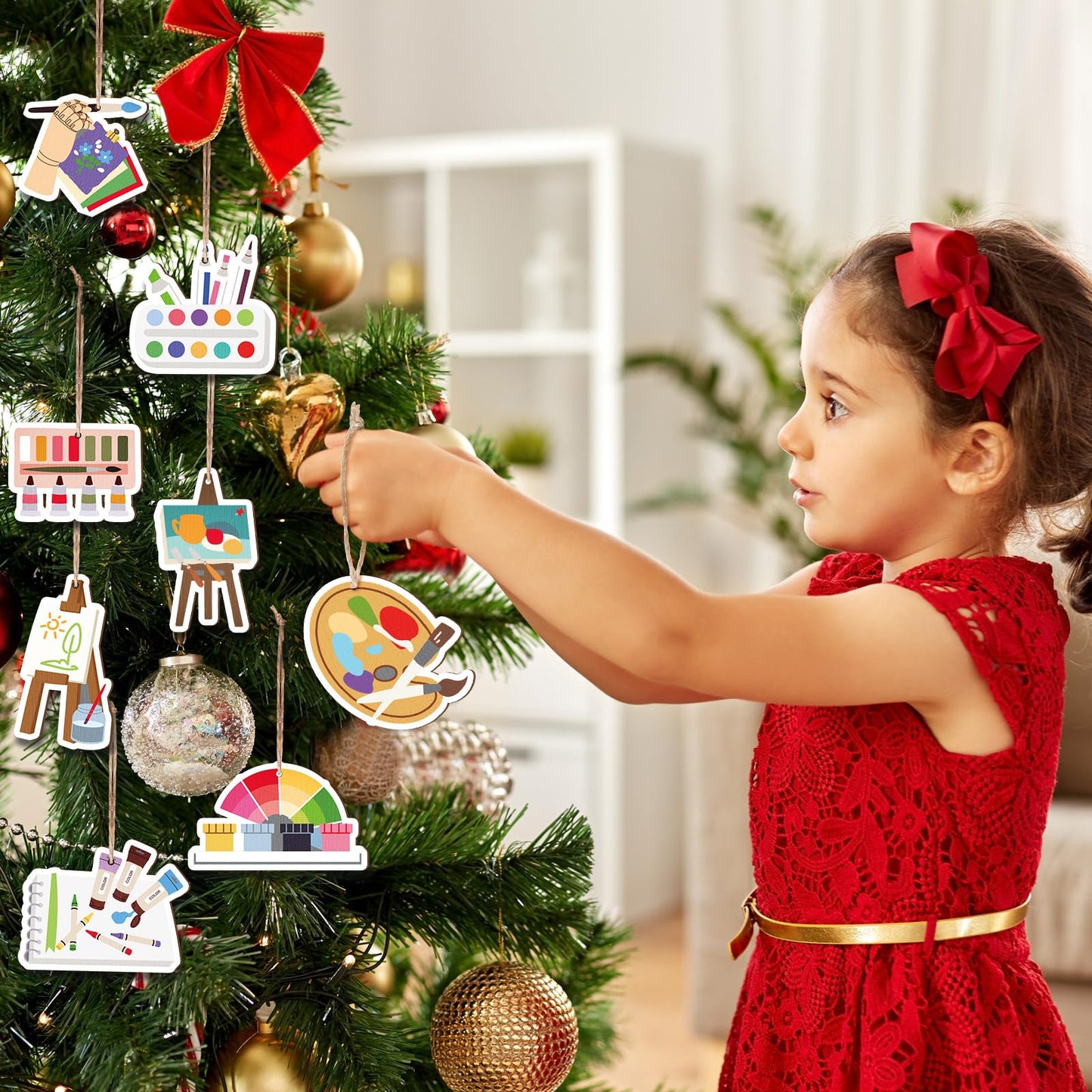 Threehoney 48Pc Wooden Christmas Ornaments Painting Tools Colorful 2.36-2.76in