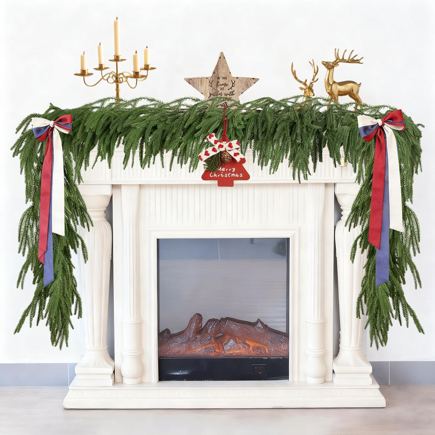 Christmas Norfolk Pine Garland Artificial Greenery Mantle Fireplace Decor 6FT