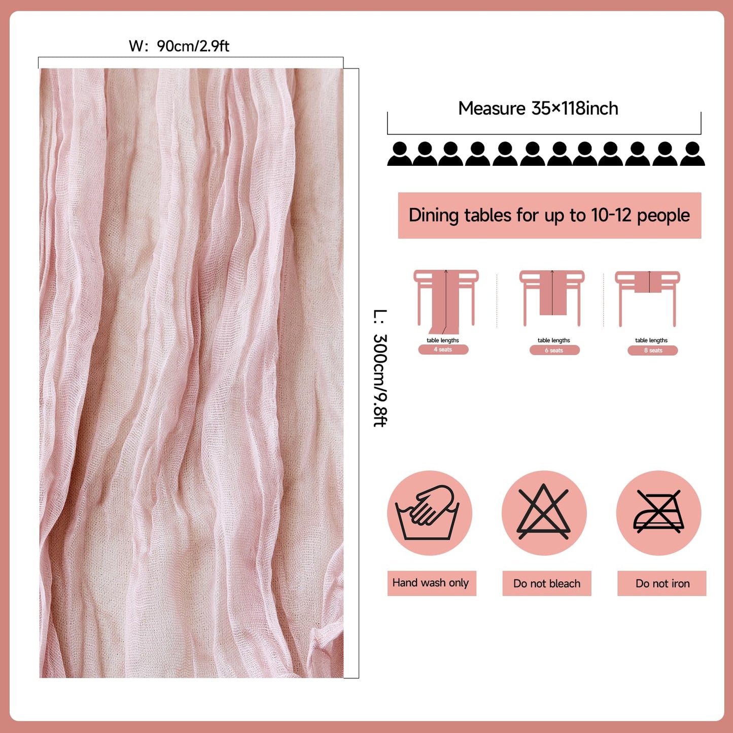 ZKPMJH 6PCS Dusty Pink Cheese Cloth Table Runner 35x120in Boho Gauze