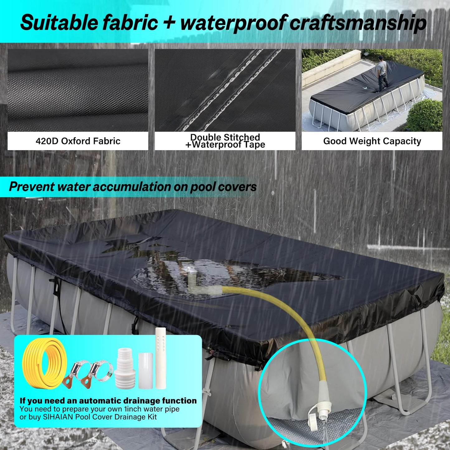 SIHAIAN 16x28Ft Oval Pool Cover UV Weather Resistant Side Storage