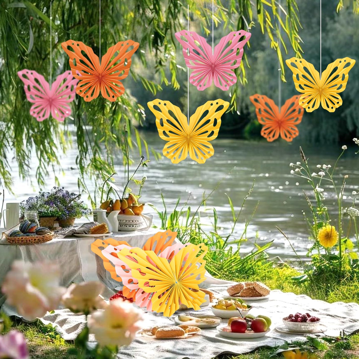 SUNBEAUTY Butterfly Paper Fans Wall Decor Set of 9 Party Paper Decorations