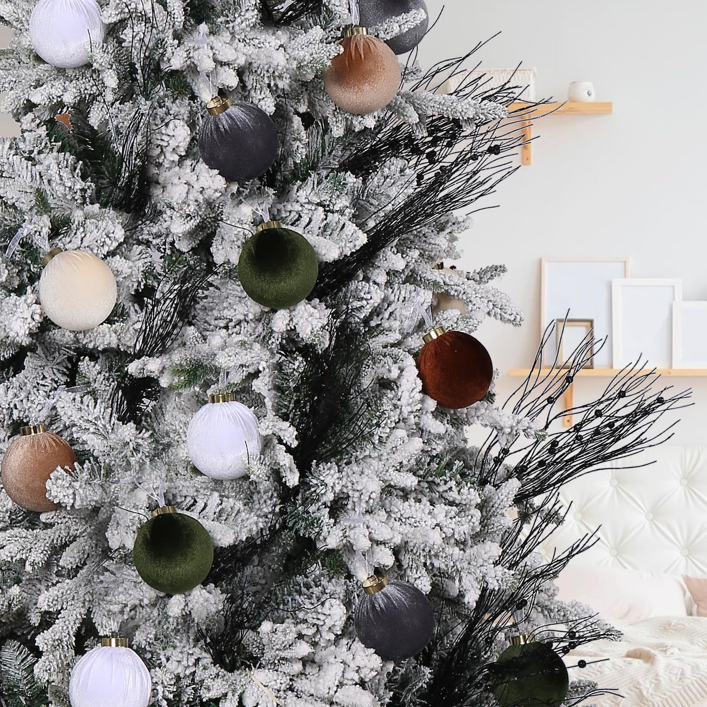 SUPREME XMAS 12 Pcs Velvet Christmas Ornaments Set 80mm Multi Color