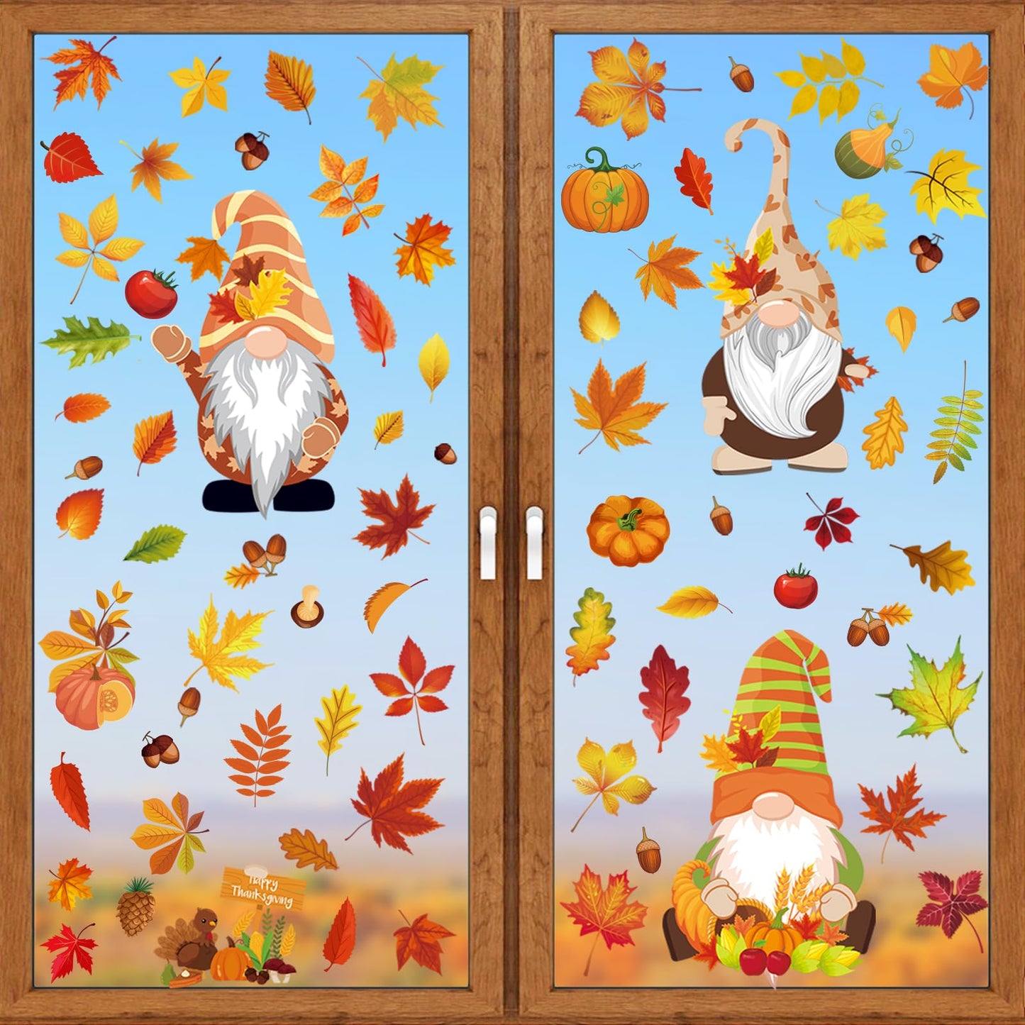 Pedel Fall Gnome Window Clings 93Pcs Thanksgiving Autumn Leaves Decals
