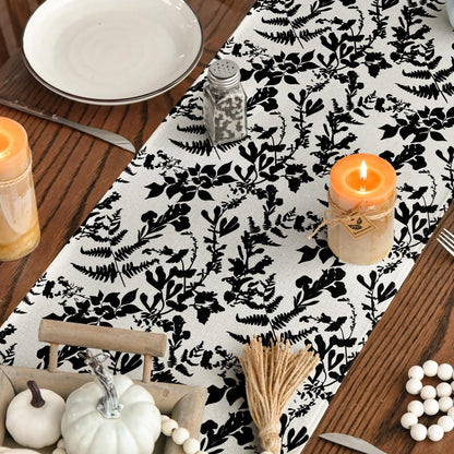 Artoid Mode Pumpkin Leaves Darkness Flower Fall Table Runner Black 13x36 Inch