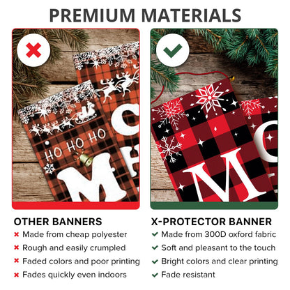 X-Protector Merry Christmas Buffalo Plaid Banner 71x13 Red