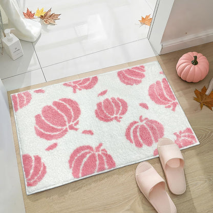 Aprophic Pink Pumpkin Bath Mat Fall Non Slip Microfiber Bathroom Rug 17x24