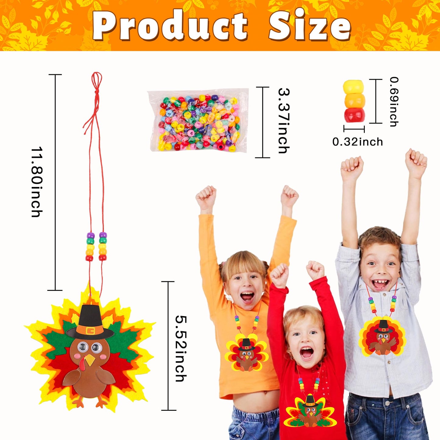 Huyamap Thanksgiving Turkey Necklace Craft Kits 24 Pack Colorful Style 1