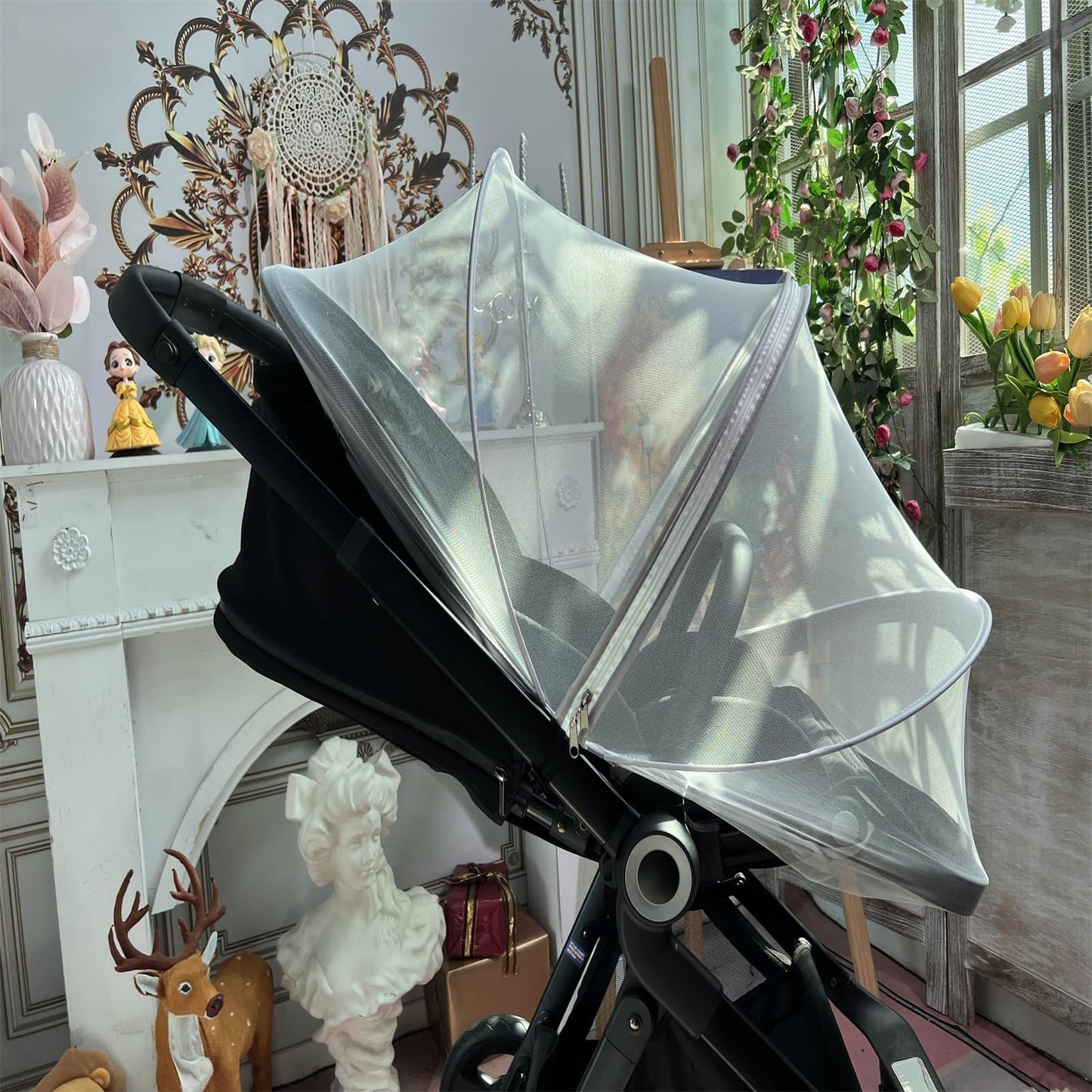 DUSHARKFUN Baby Mosquito Net Double Zipper Bassinet Stroller Cover White