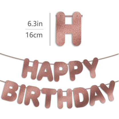 JunyRuny Pre-Strung Happy Birthday Banner Rose Gold Glitter Party Decor
