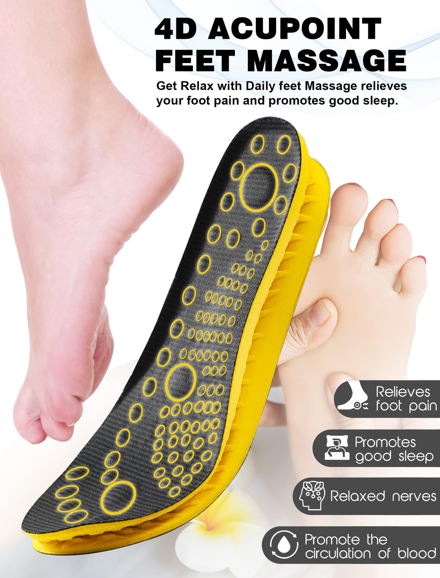 MARRDO 4D Cloud Soles Shock Absorption Arch Support Insoles Men 10-11 Women 11.5