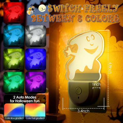 Meonum 2-Pack Christmas Night Light 6-Color LED Dusk-to-Dawn Wall Plug Spooky A