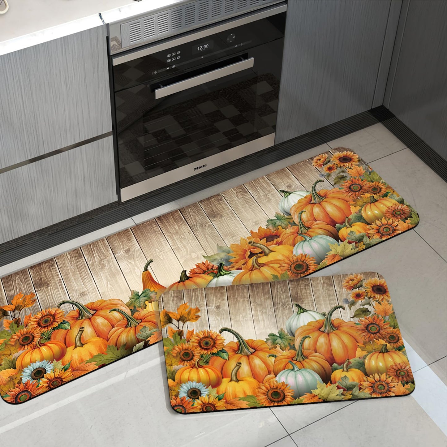 APROPHIC Fall Pumpkin Kitchen Mat Rugs Set of 2 Non Slip Washable 16x24+16x41