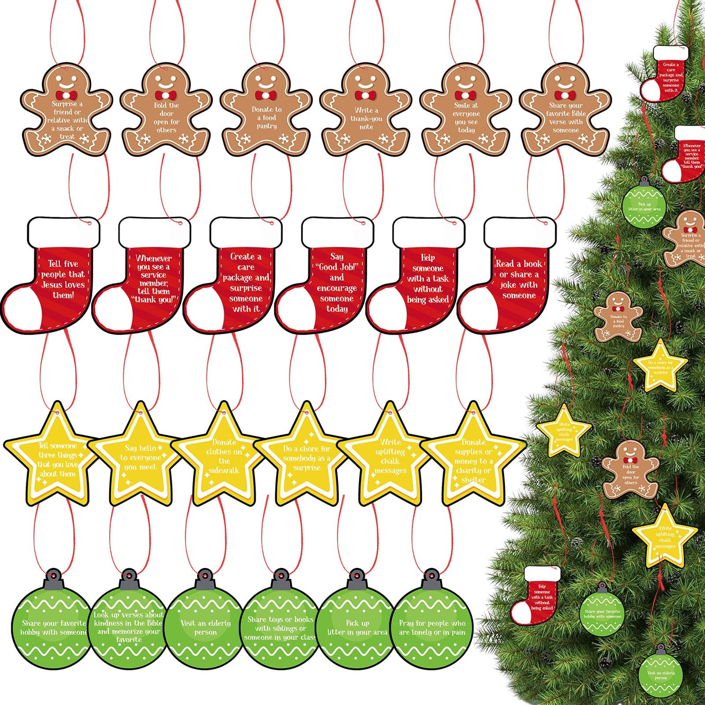 Soulchen 24 Pcs Gingerbread Man Christmas Tree Ornaments with Red Ropes