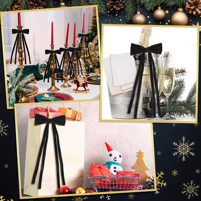 Simgoing Black Velvet Bows Christmas Ornaments 12 Pcs 10x4.5 Inch Rustic