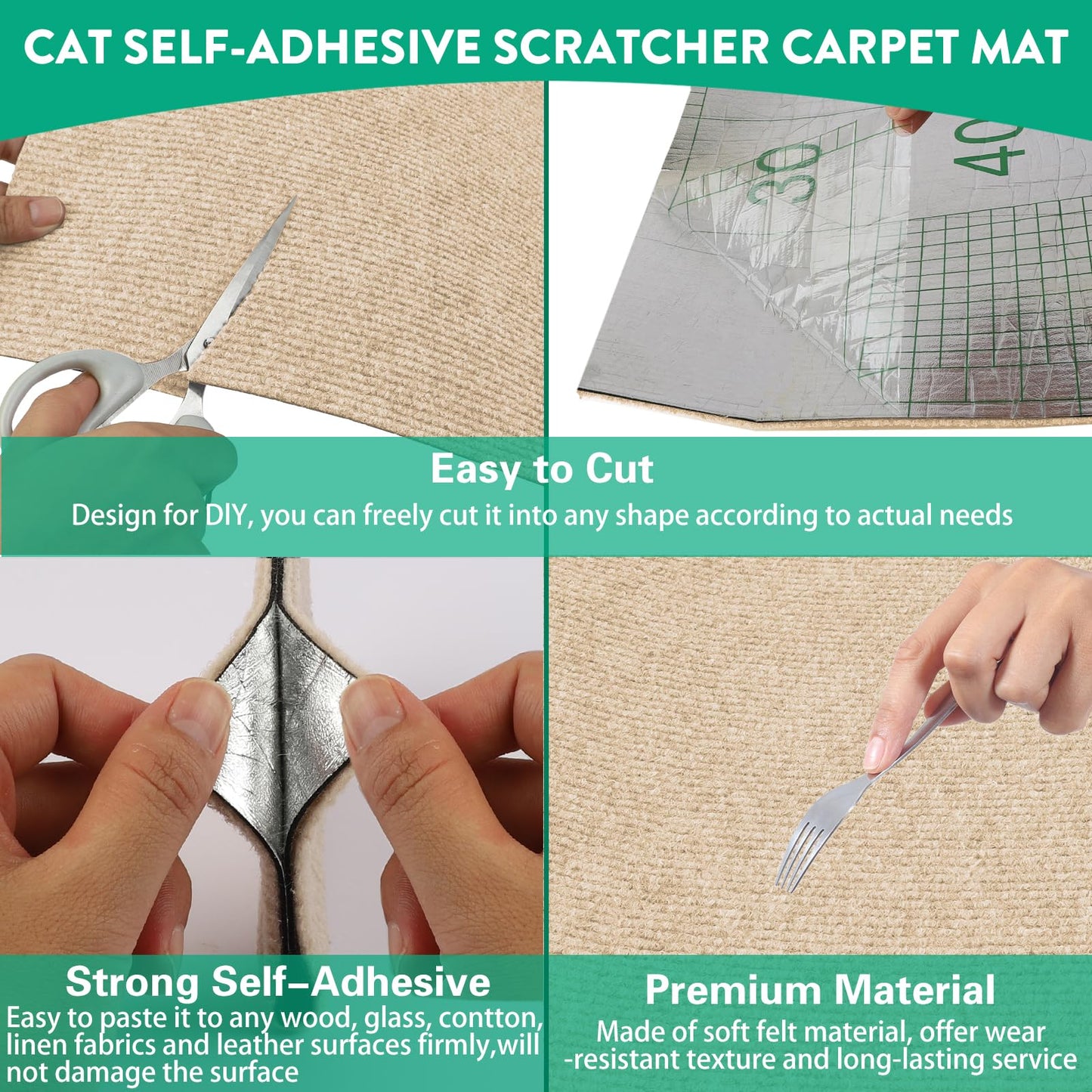 YITMOYM Trimmable Cat Scratcher Mat 39.4x15.8in Self-Adhesive Felt Fiber