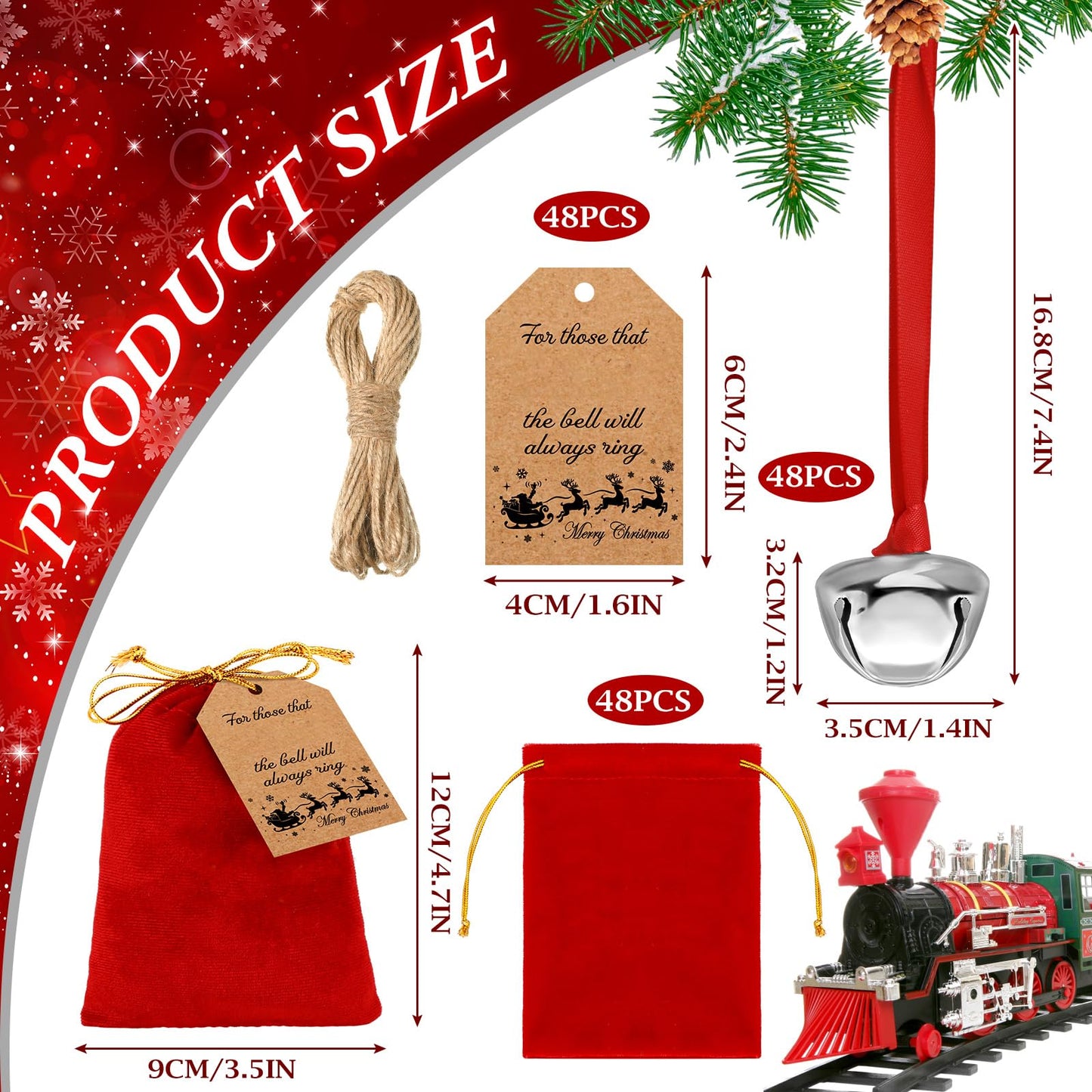 Duraaamo 24 Sets Christmas Polar Themed Silver Bell Ornaments Bulk
