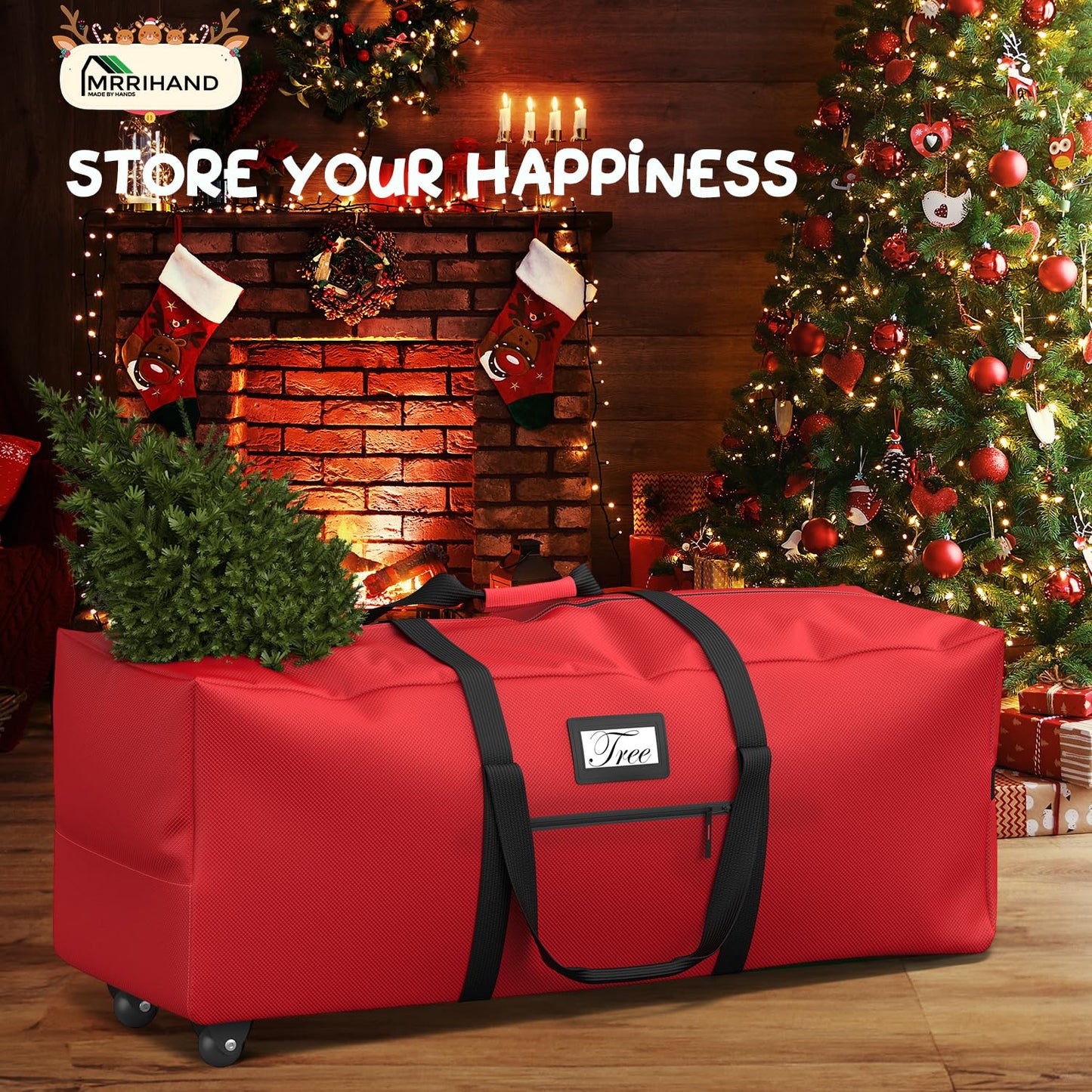 Mrrihand Christmas Tree Storage Bag Heavy-Duty 600D Oxford Red 7.5Ft