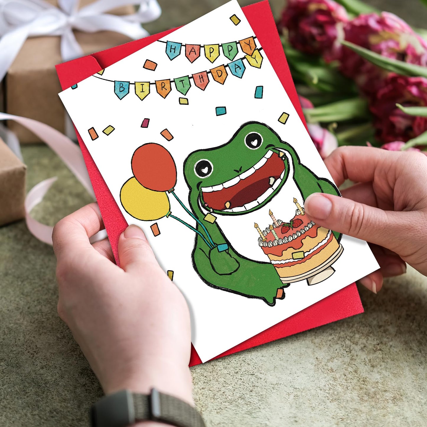 GYYsweetus Frog Happy Birthday Card Cute Cartoon Animal Gift Idea