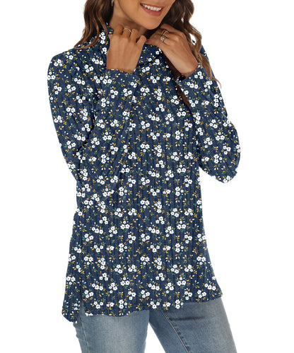 GOUCEHN Women Turtleneck Sweater Pullover Lightweight Blue-White Flo Size XL