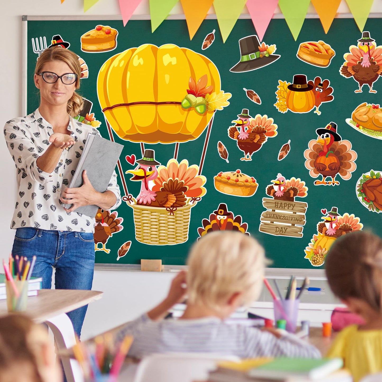 Whaline 45Pc Thanksgiving Turkey Hot Air Balloon Paper Cutouts Autumn Decor