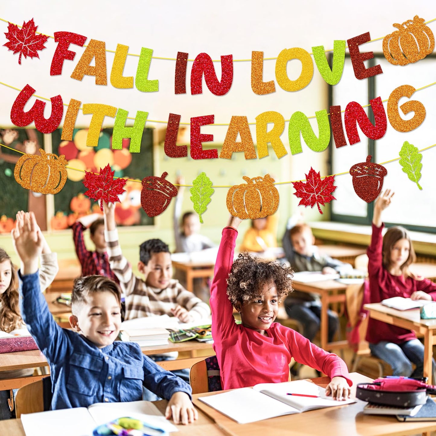 YWLACC Fall in Love with Learning Classroom Banner Autumn Leaves Pumpkin