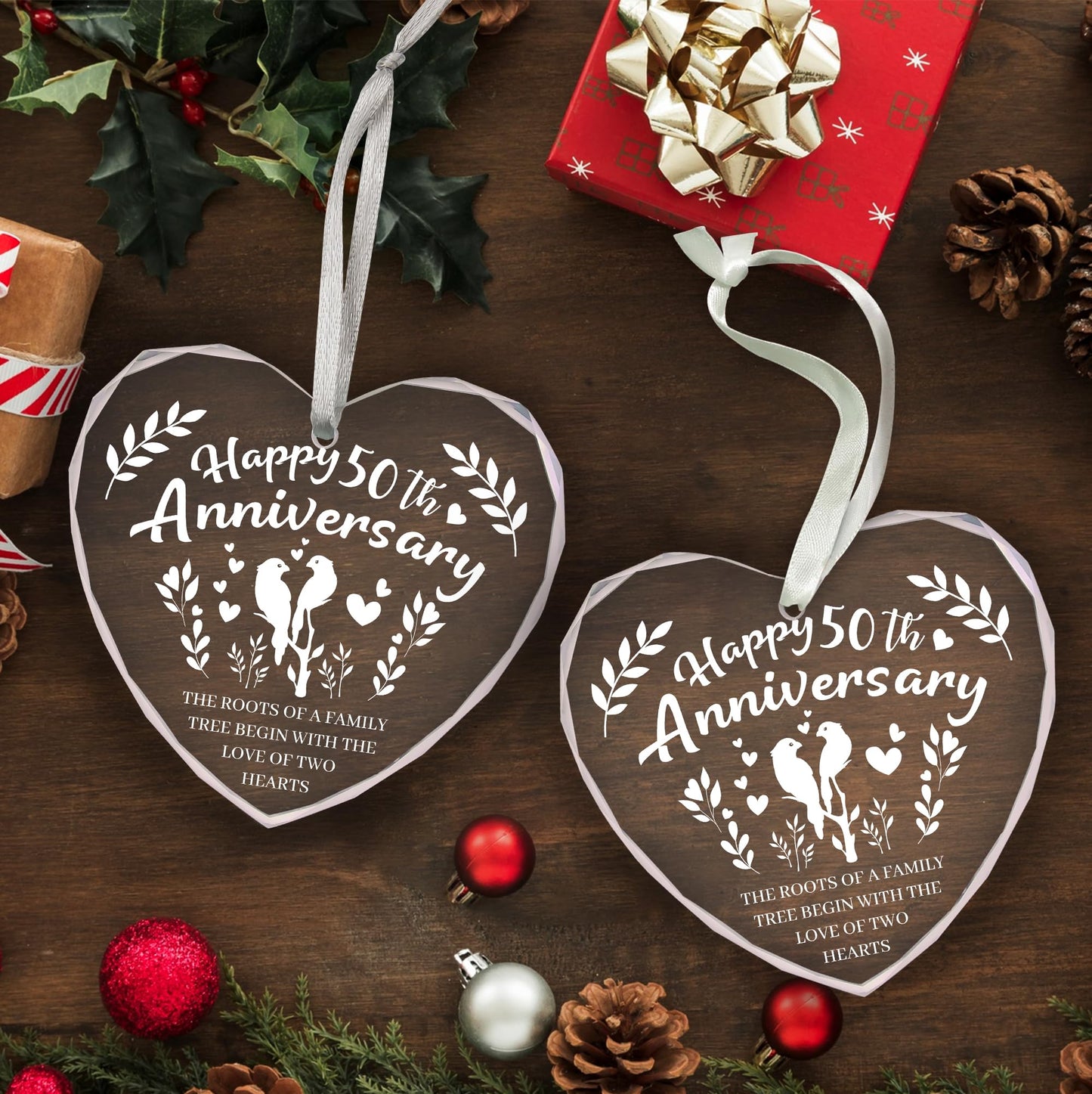 Vorruil Baby First 50th Anniversary Gift Heart Glass Tree Decoration